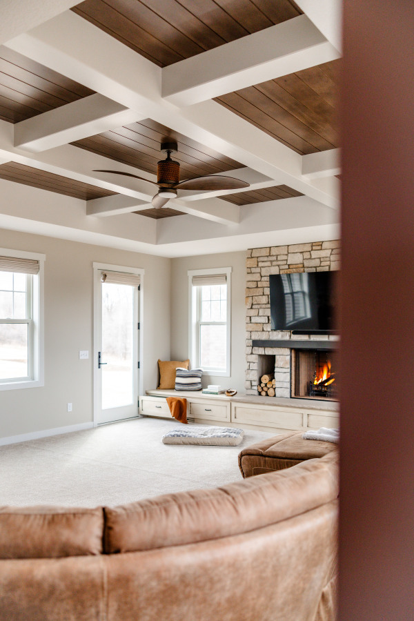 Wood burning fireplace with living room addition