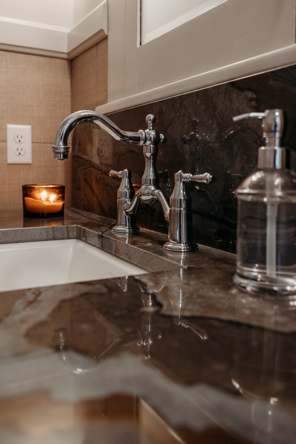 Bridge Style Faucet and Natural Quartzite Stone Countertop